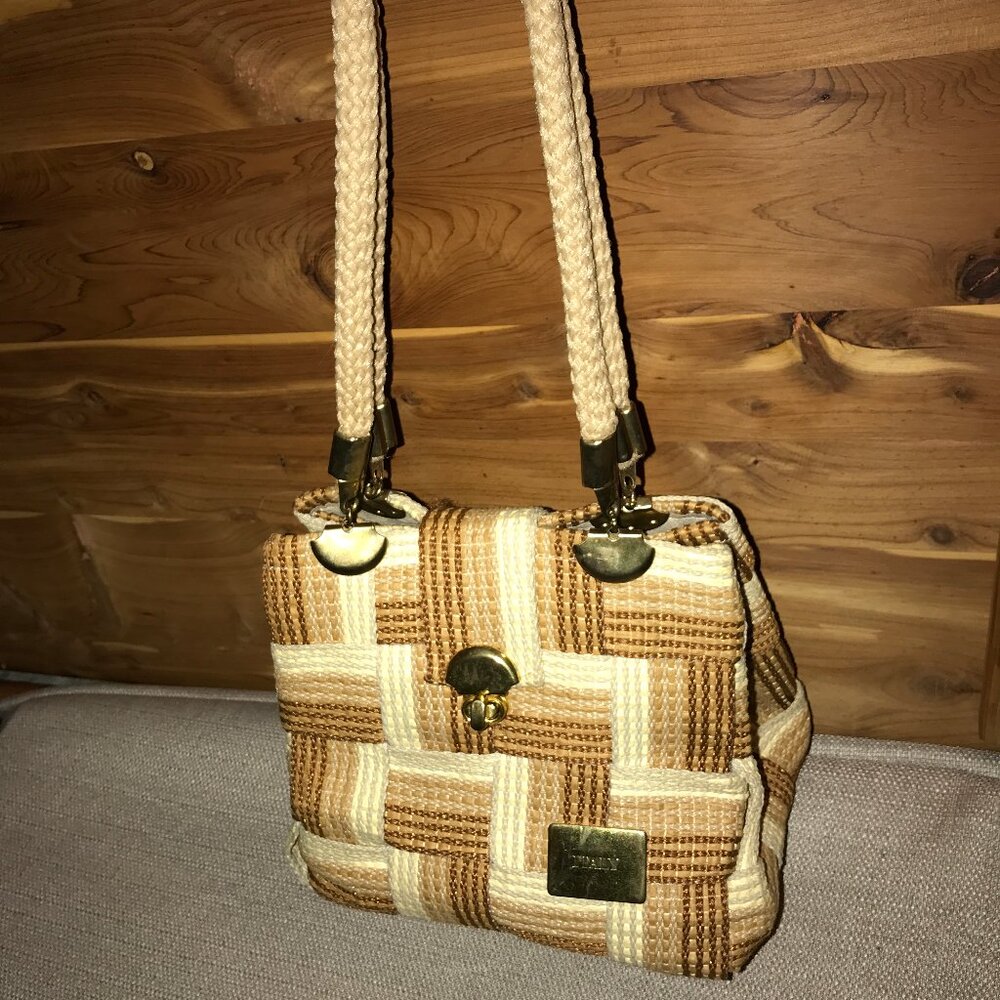 So 70s Fiona Italy Geometric Weave Shoulder Bag with Rope Handle